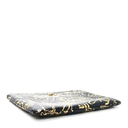Chanel Calfskin Crocodile Embossed Graffiti 2.55 Medium Cocodile Reissue Cosmetic Case Black Gold 4 of 8