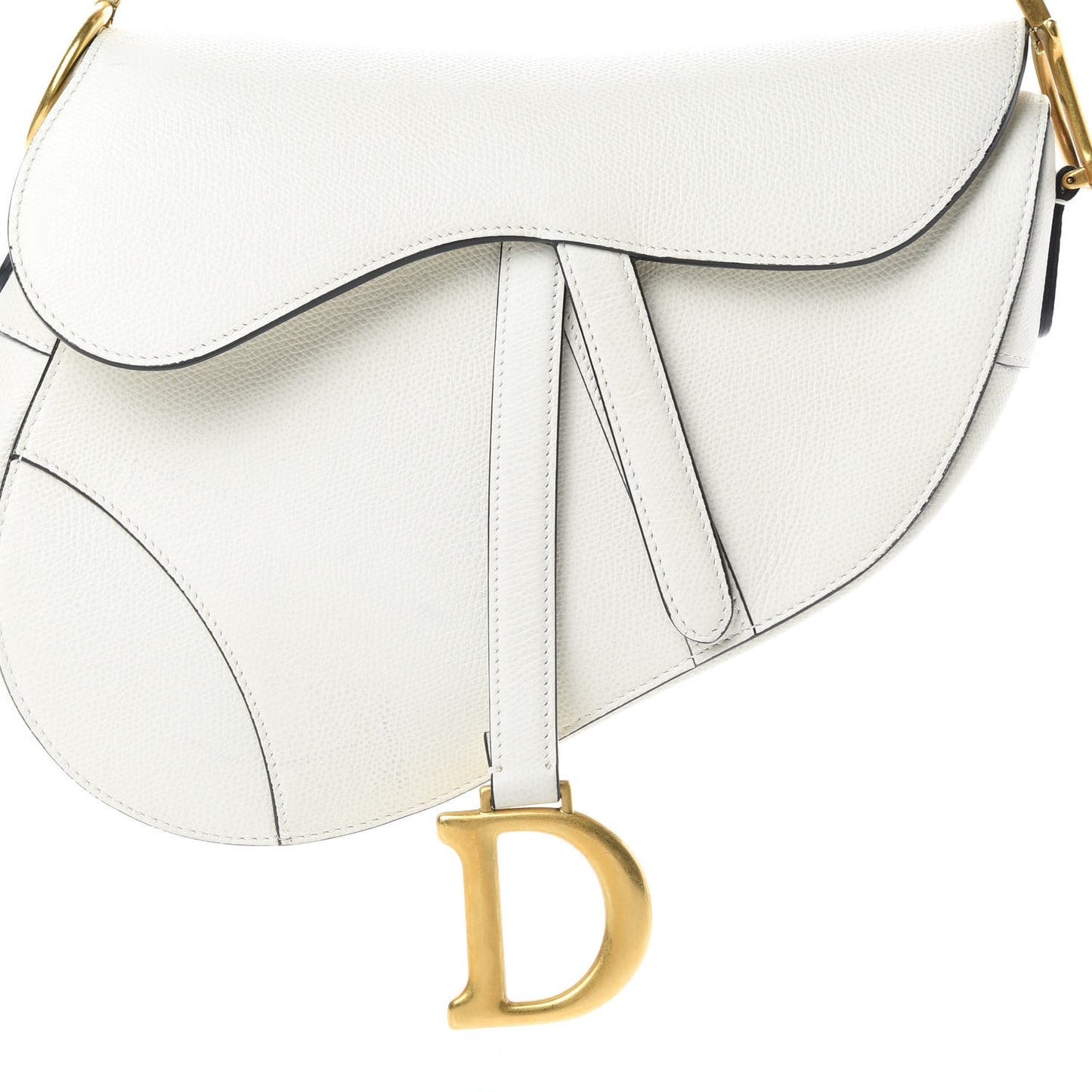 Grained Calfskin Saddle Bag White