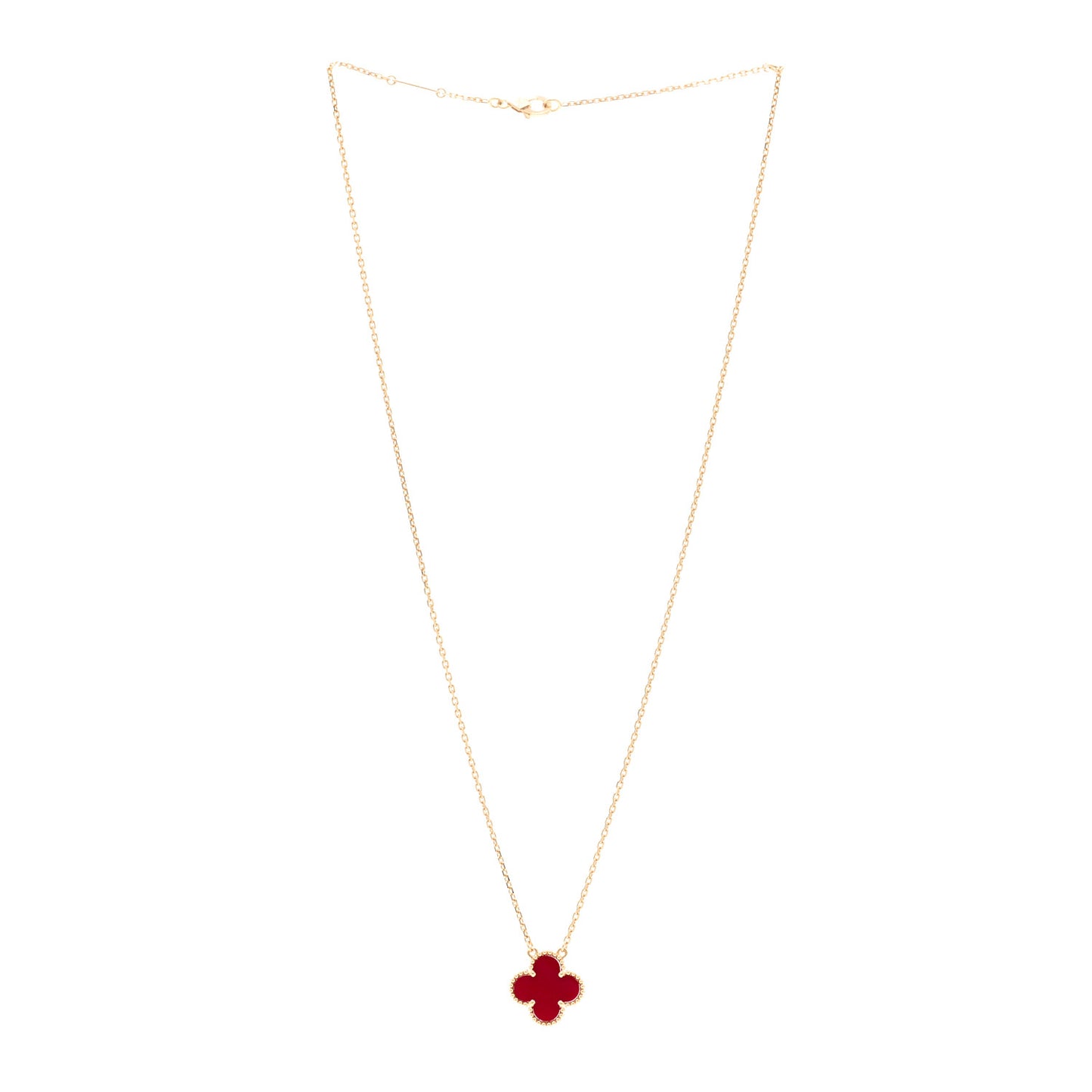 18K Yellow Gold Carnelian Vintage Alhambra Pendant Necklace