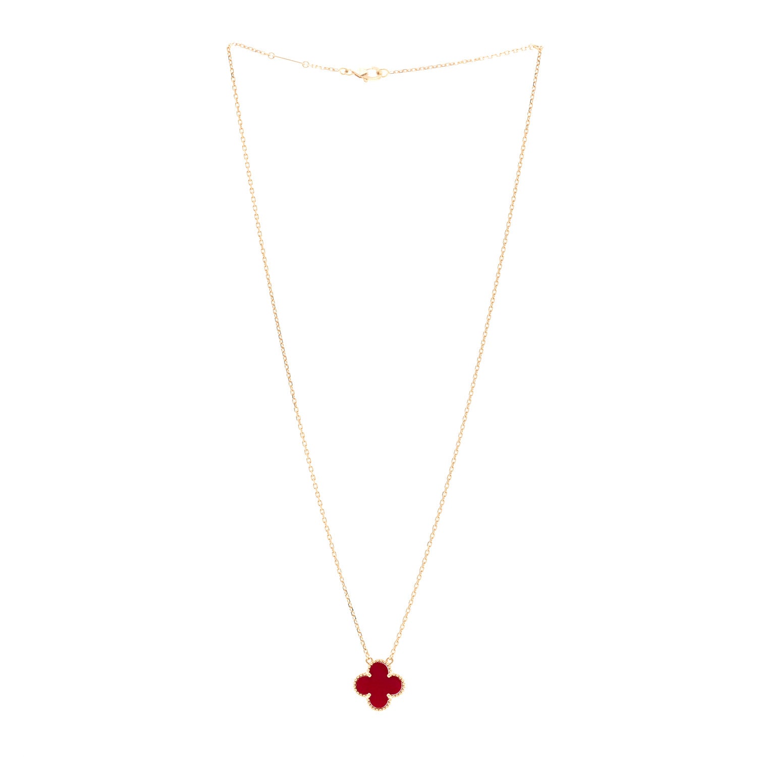 Van Cleef & Arpels 18K Yellow Gold Carnelian Vintage Alhambra Pendant Necklace 3 of 5