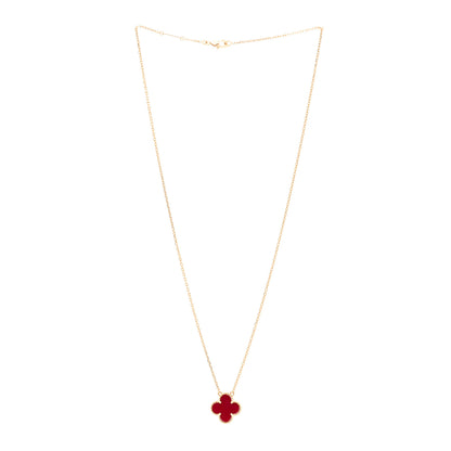 Van Cleef & Arpels 18K Yellow Gold Carnelian Vintage Alhambra Pendant Necklace 3 of 5