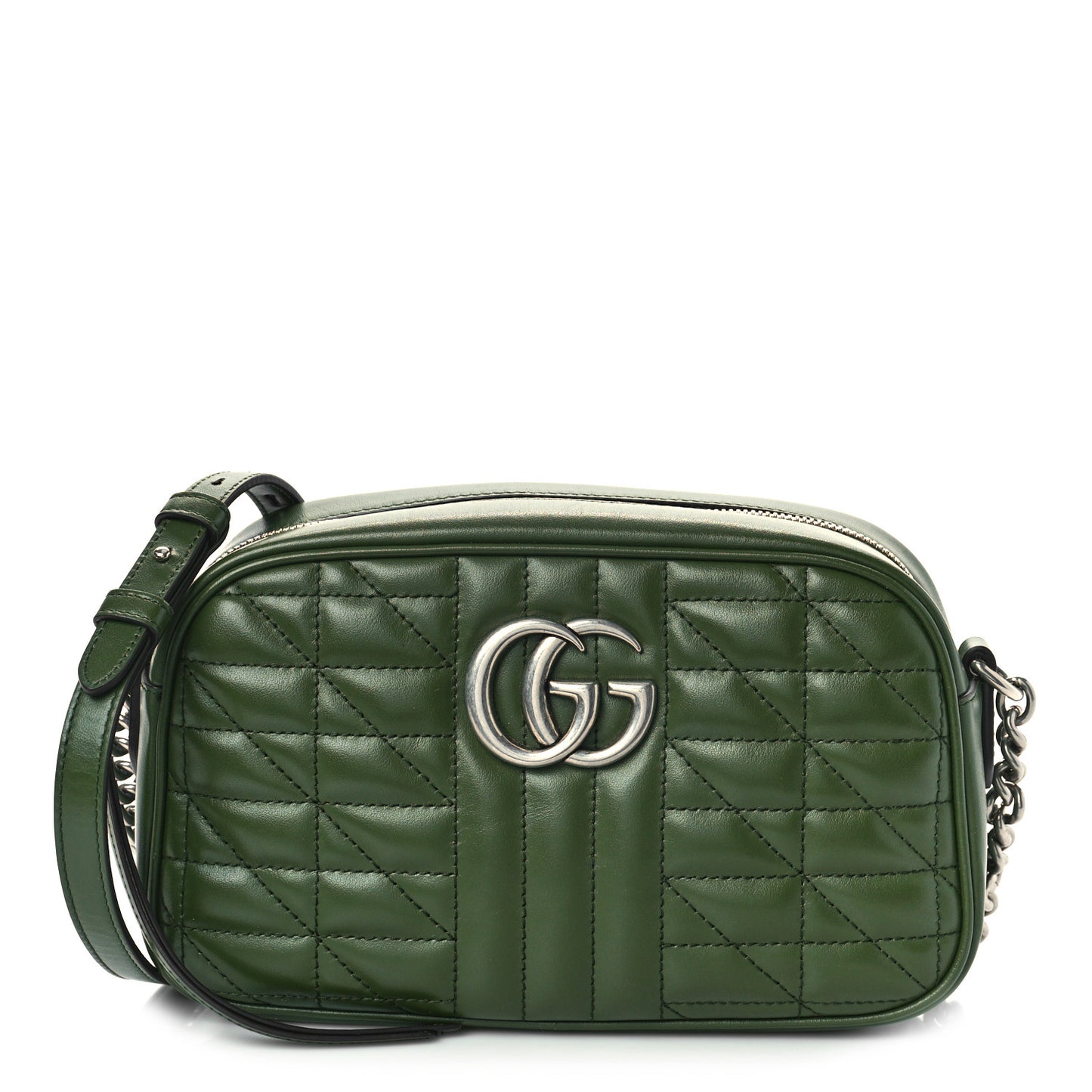 Calfskin Matelasse Aria Small GG Marmont Chain Shoulder Bag Military Wood