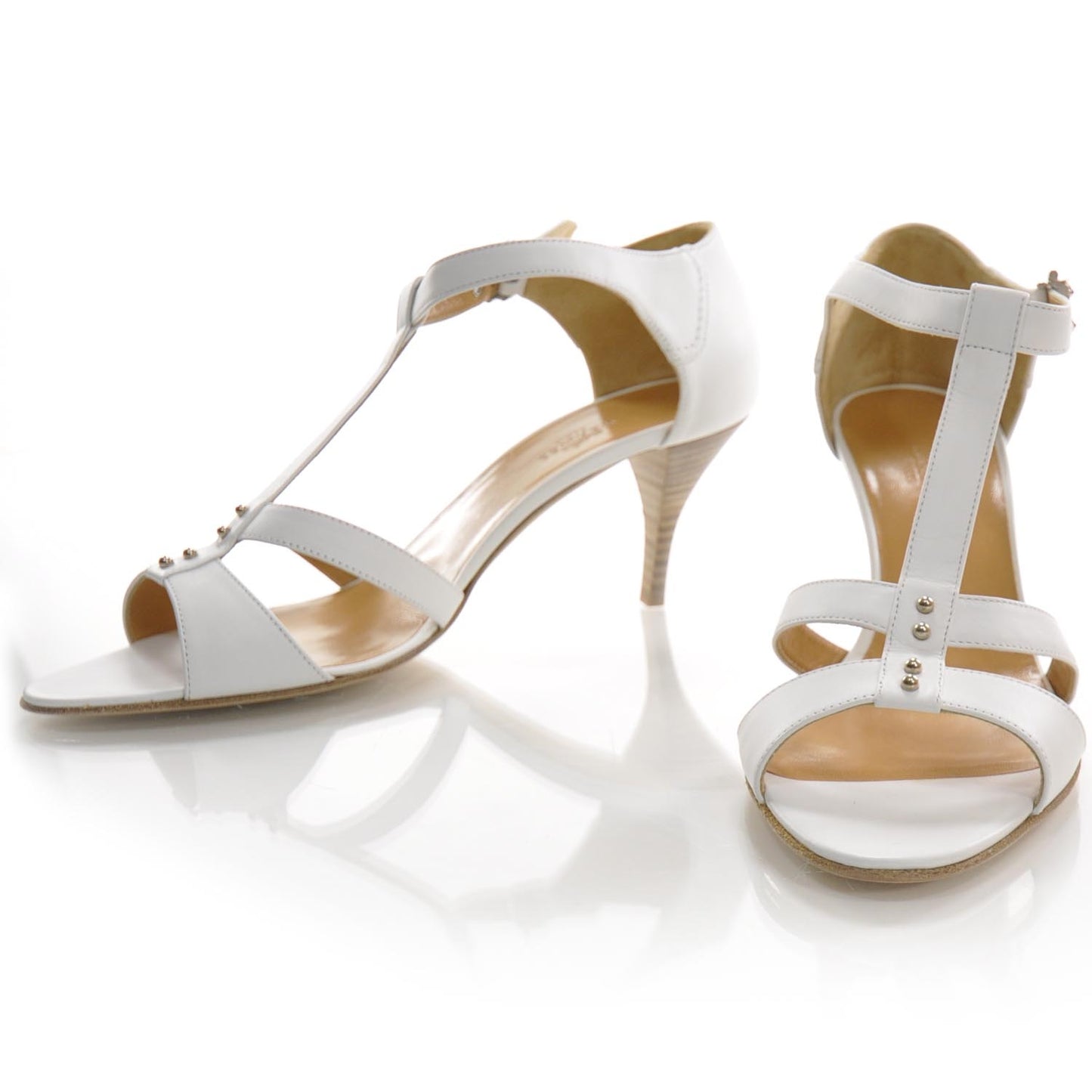 Leather T Strap Sandals 39 White