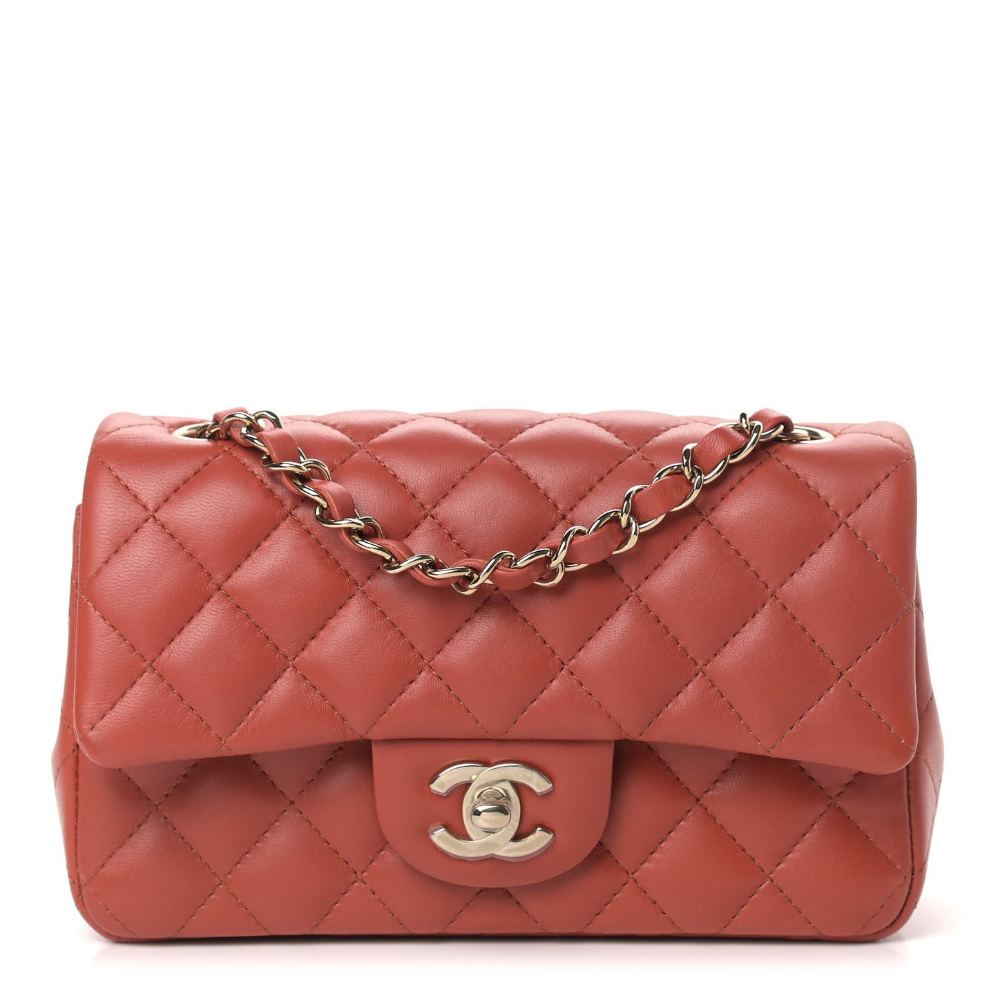 Lambskin Quilted Mini Rectangular Flap Brown
