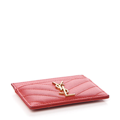 Saint Laurent Grain De Poudre Matelasse Chevron Monogram Credit Card Case New Red 3 of 7