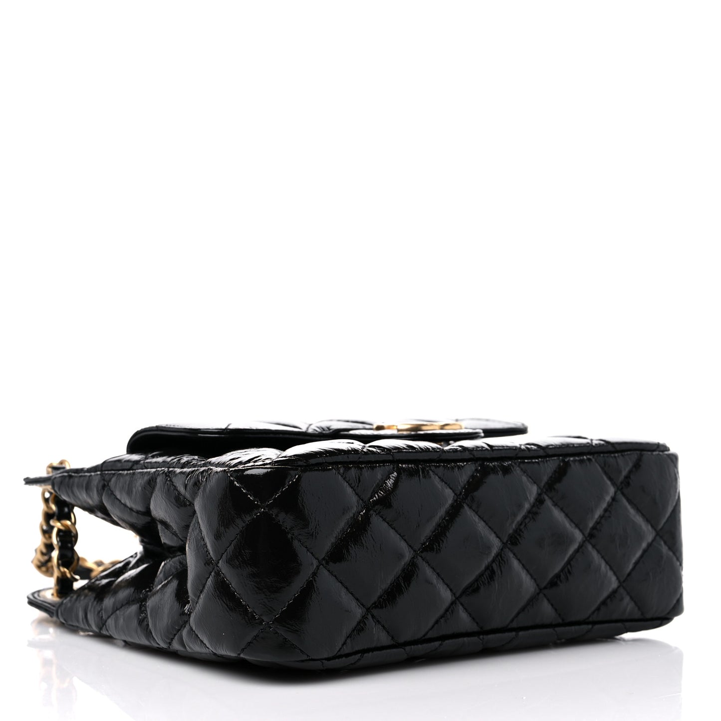 Shiny Crumpled Calfskin Quilted Small Wavy CC Hobo Black