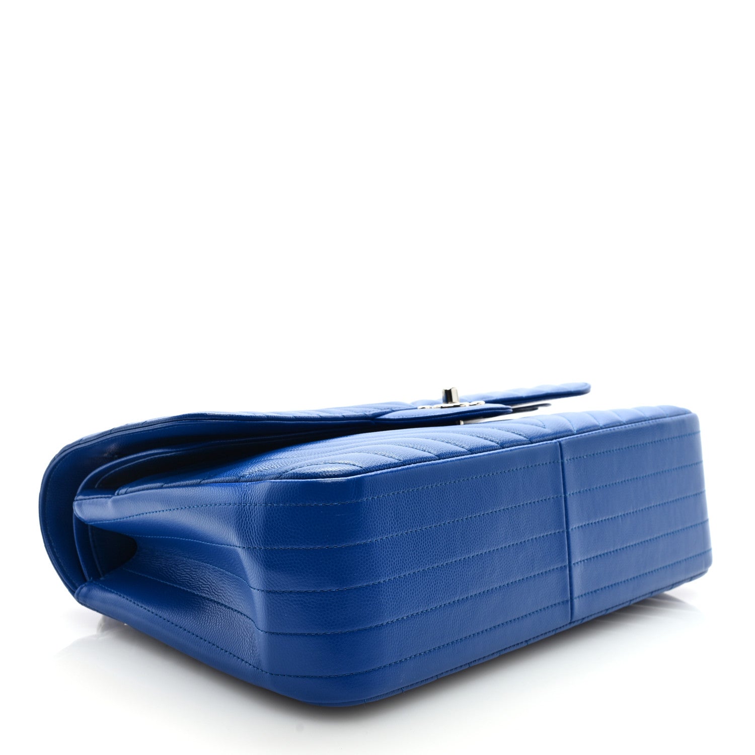 Chanel Caviar Chevron Quilted Jumbo Double Flap Blue 4 of 9