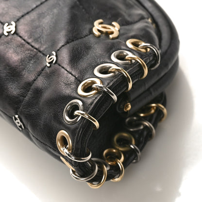 Chanel Calfskin Square Quilted Grommet Embellished Piercing Chic Clutch Black 9 of 9