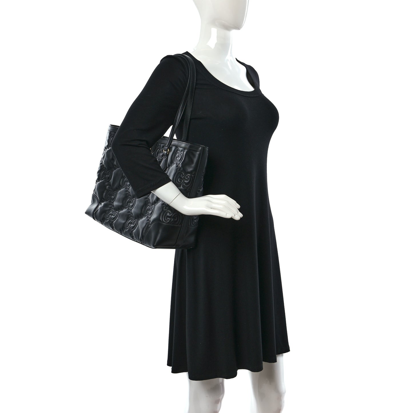 Calfskin GG Matelasse Medium Ophidia Shopping Tote Black