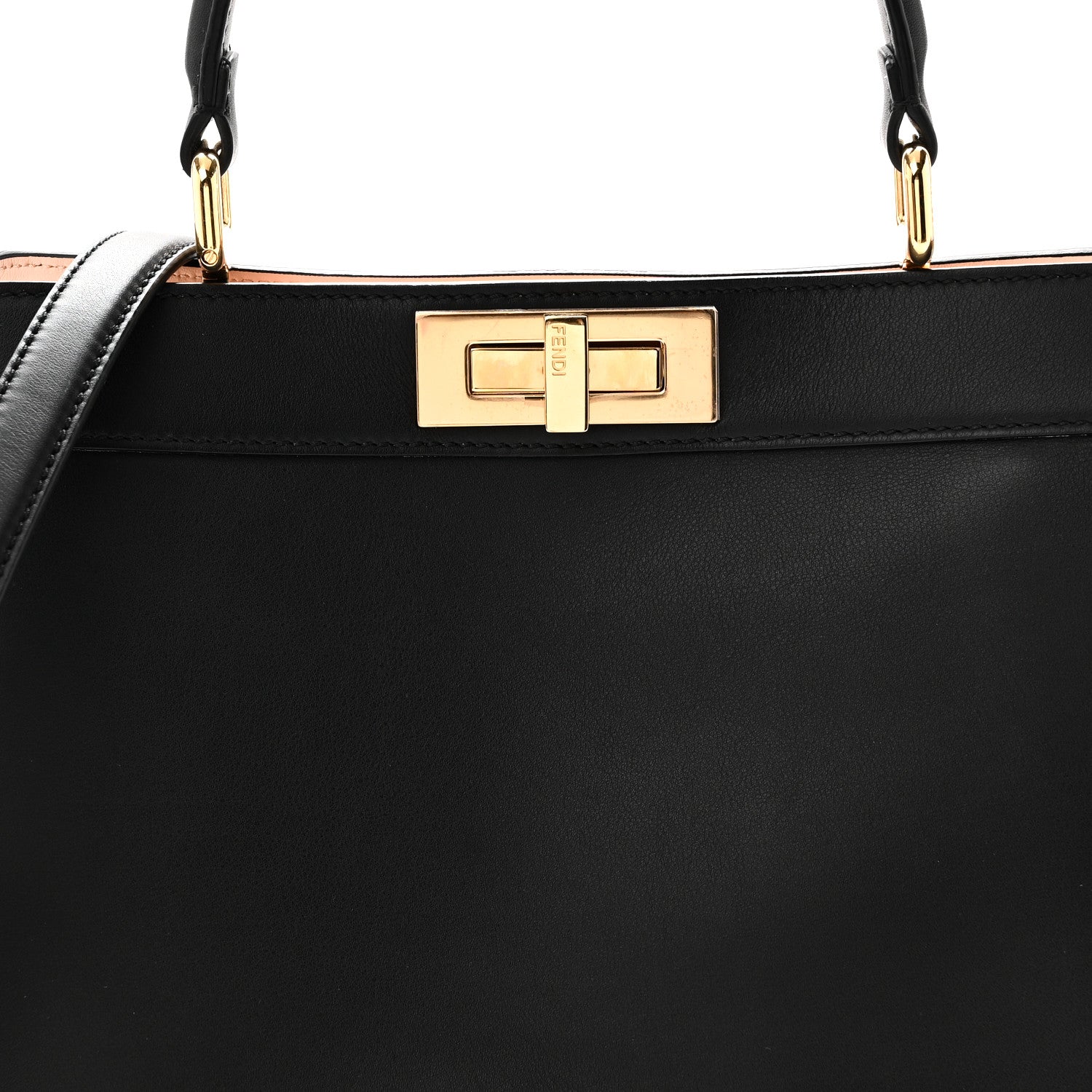 Fendi Vitello Seta Shiny Nappa Medium Peekaboo I SEE U Satchel Black Light Rose 8 of 10