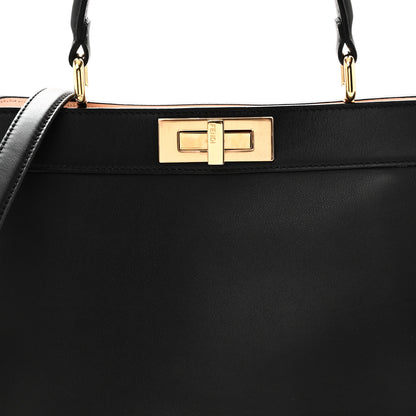 Fendi Vitello Seta Shiny Nappa Medium Peekaboo I SEE U Satchel Black Light Rose 8 of 10