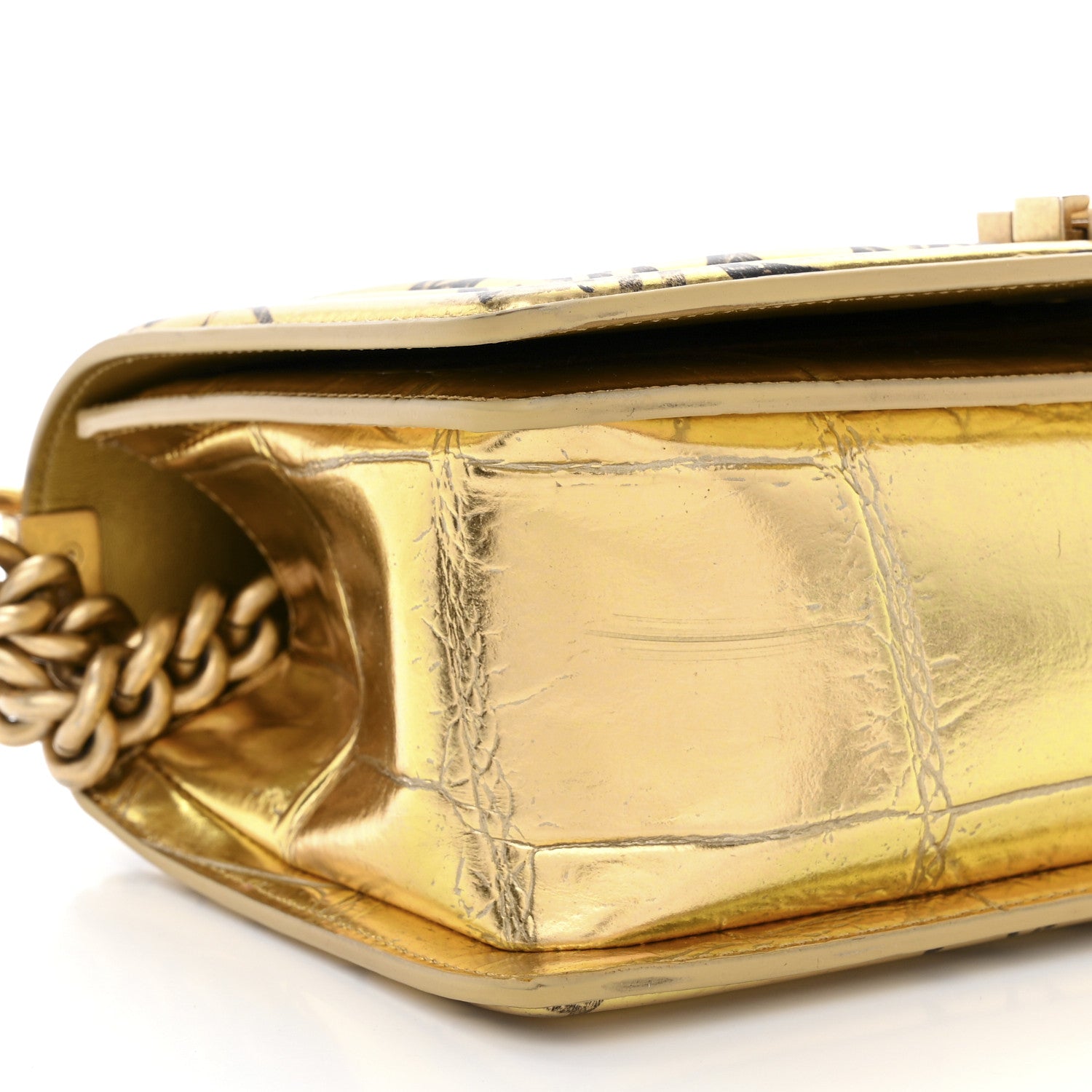 Chanel Metallic Calfskin Crocodile Embossed Graffiti Medium Cocodile Boy Flap Gold 9 of 10