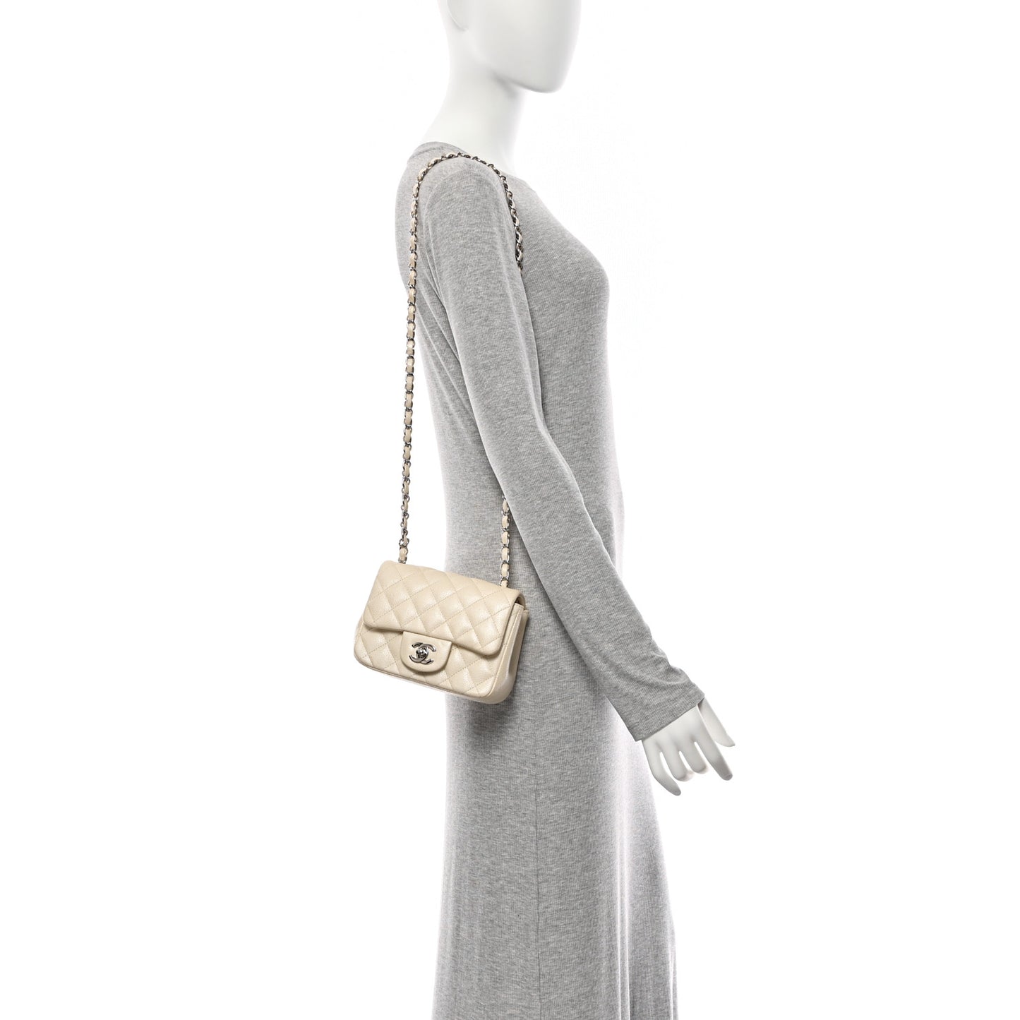 Iridescent Caviar Quilted Mini Square Flap White