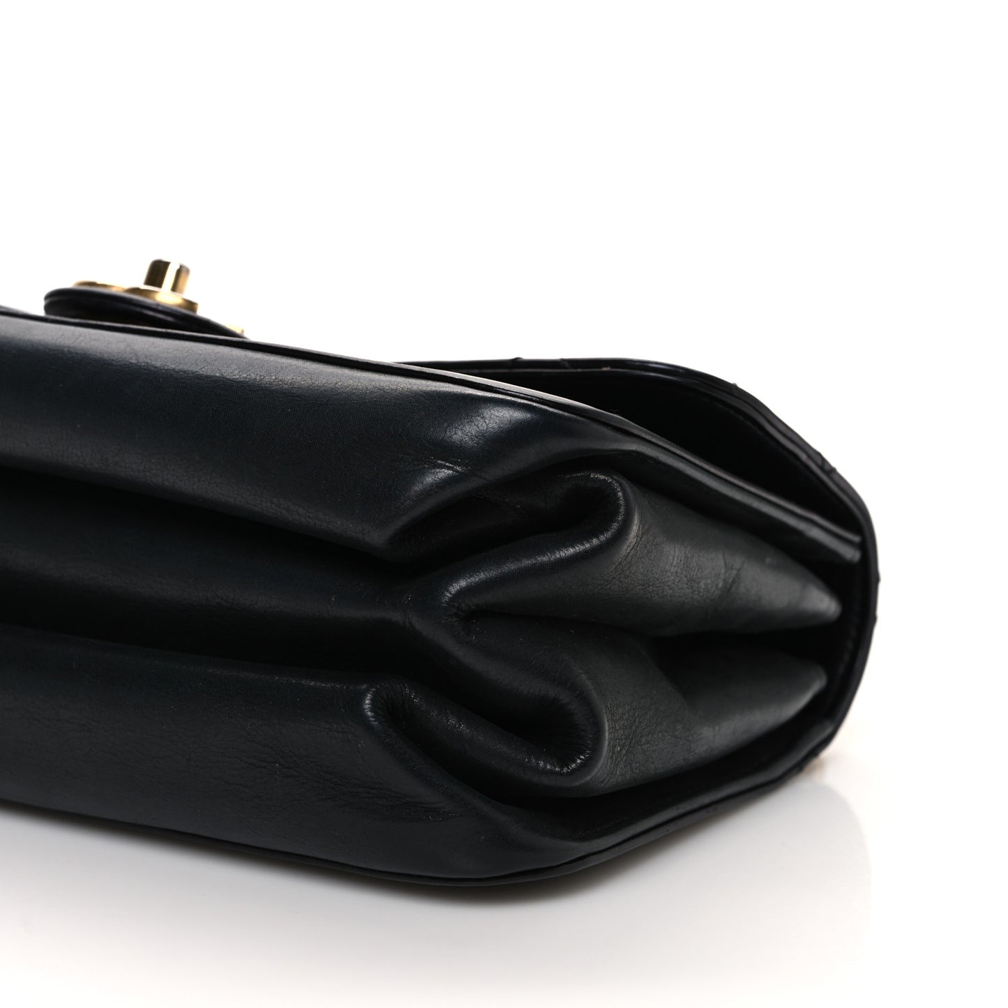Glazed Calfskin Quilted Small Straight Lined Flap Black