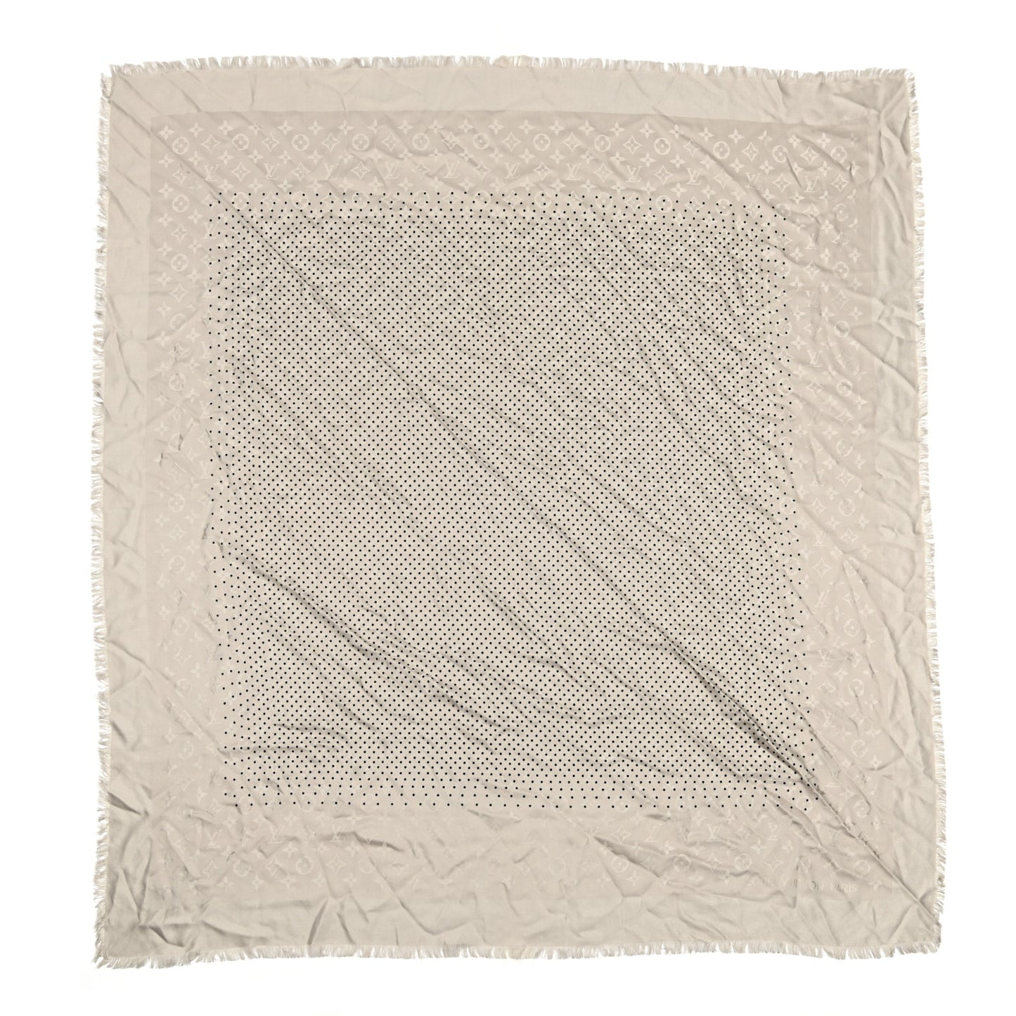 Silk Wool Monogram Pois Shawl Beige