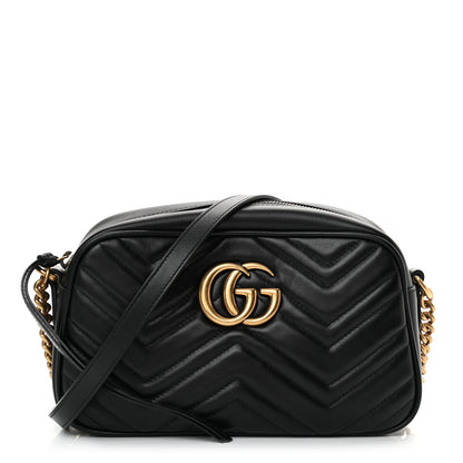 Gucci Calfskin Matelasse Small GG Marmont Chain Shoulder Bag Black 1 of 13