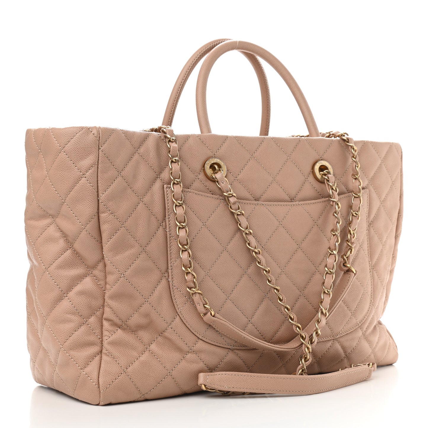 Caviar Quilted Large Coco Handle Shopping Tote Beige