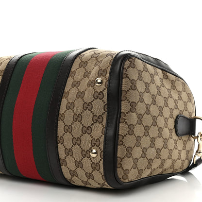 Gucci Monogram Selleria Calfskin Vintage Web Medium Boston Beige Ebony Cocoa 10 of 14