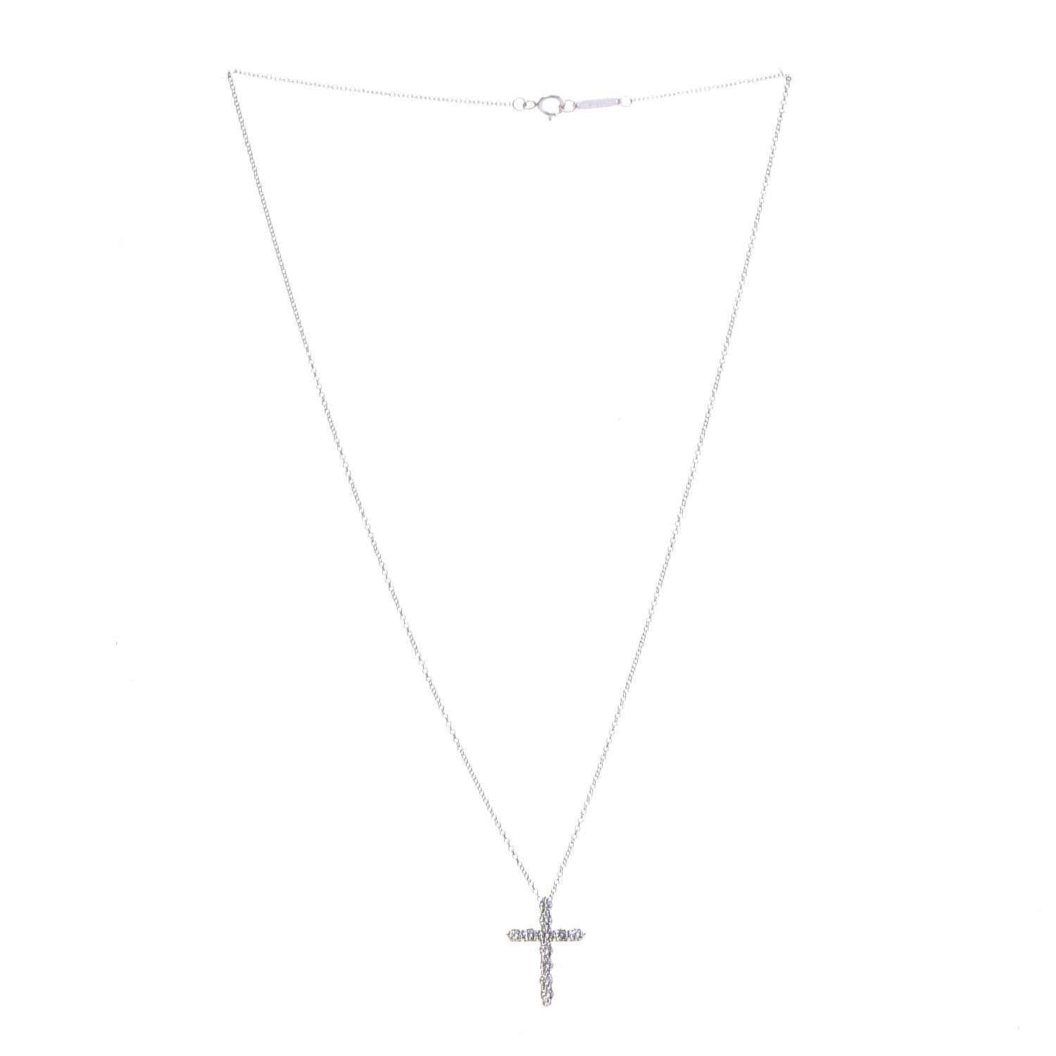 Tiffany Platinum Diamond Small Cross Pendant Necklace 3 of 5