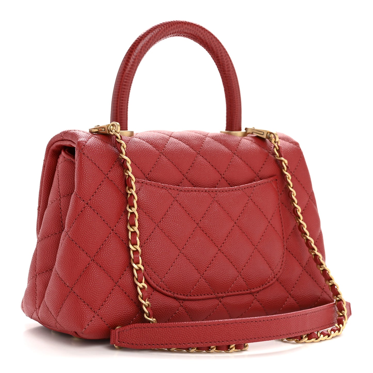 Caviar Lizard Embossed Quilted Mini Coco Handle Flap Red