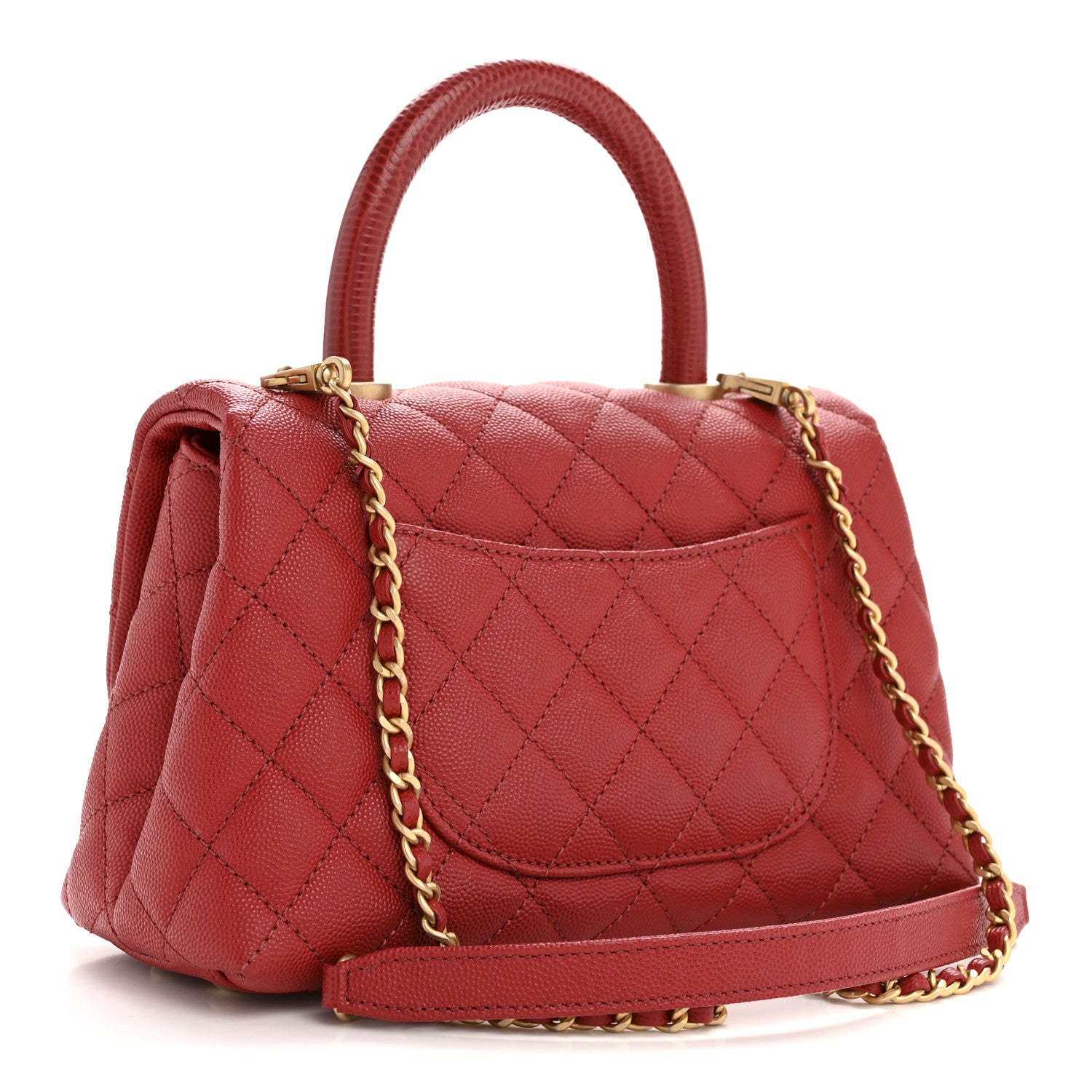 Chanel Caviar Lizard Embossed Quilted Mini Coco Handle Flap Red 3 of 11
