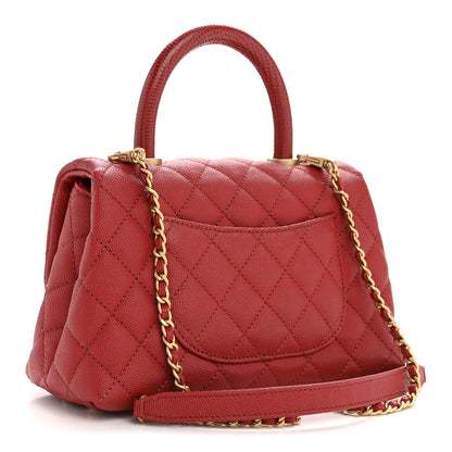 Chanel Caviar Lizard Embossed Quilted Mini Coco Handle Flap Red 3 of 11