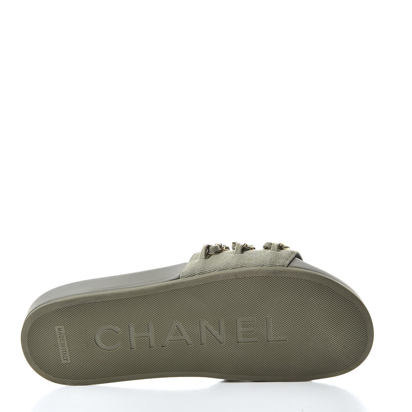 Canvas Chain Flat Sandals 37 Khaki