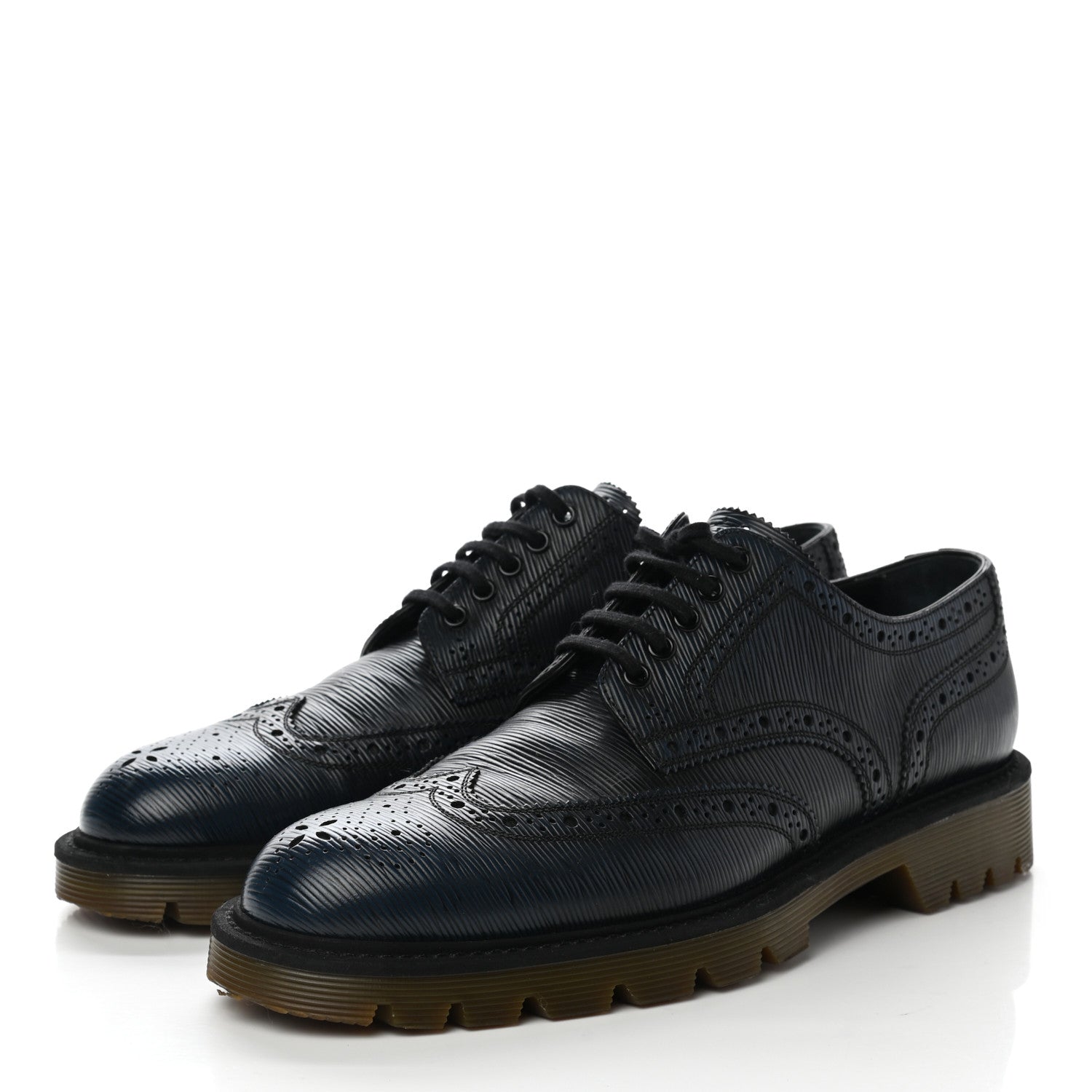 Louis Vuitton Epi Mens Voltaire Derby Shoes 7 Black Blue 3 of 8