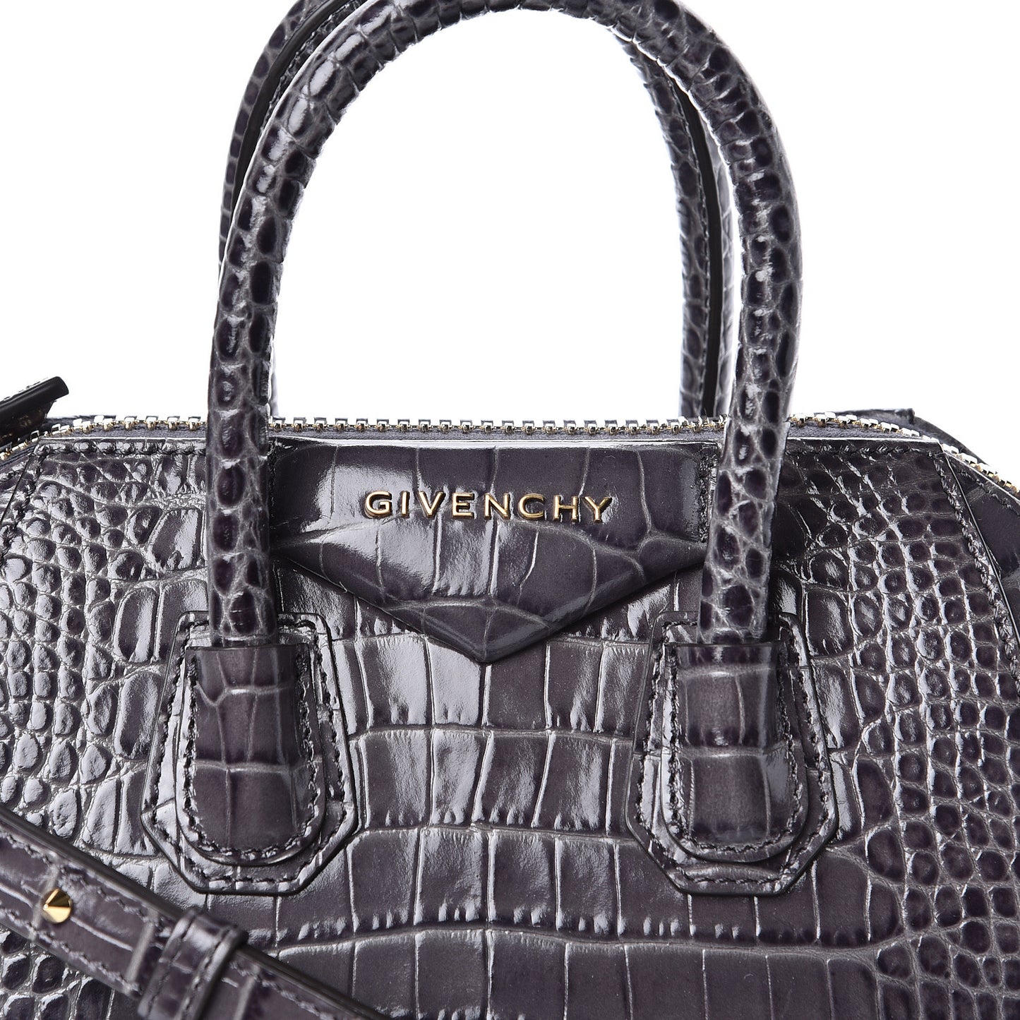 Calfskin Crocodile Embossed Mini Antigona Storm Grey