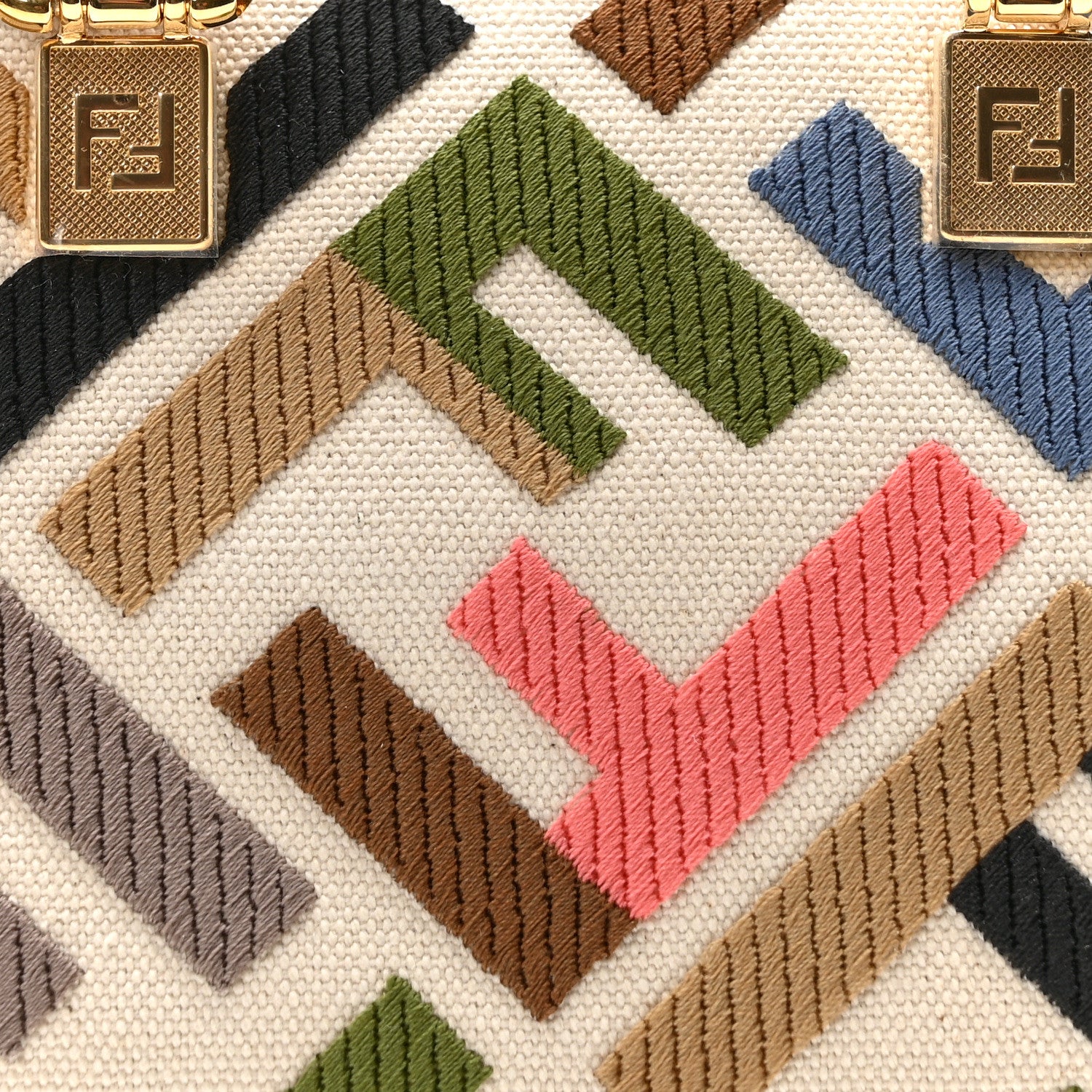 Fendi Canvas Vitello FF Multicolor Embroidered Mini By The Way Top Handle Boston Bag Multicolor 8 of 10