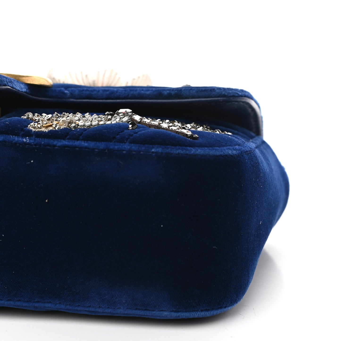 Velvet Matelasse Embroidered Mini GG Marmont Shoulder Bag Cobalt Blue