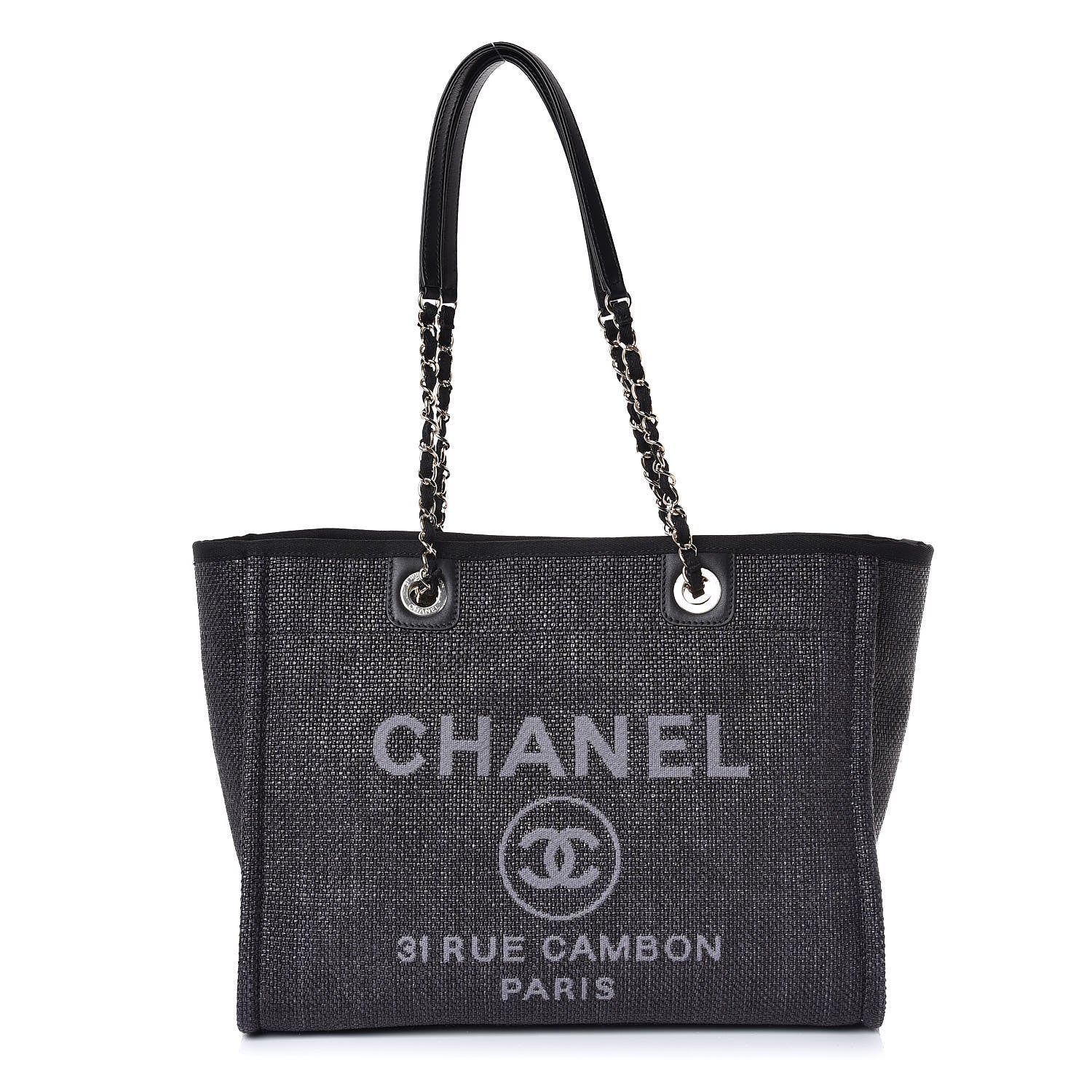 Chanel Woven Straw Raffia Small Deauville Tote Black 1 of 7