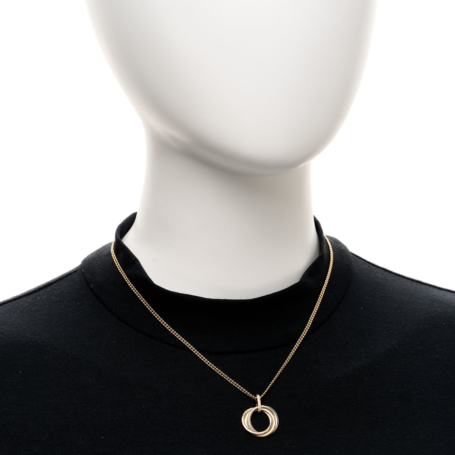 18K Pink Yellow White Gold Diamond Trinity Double Bead Chain Pendant Necklace