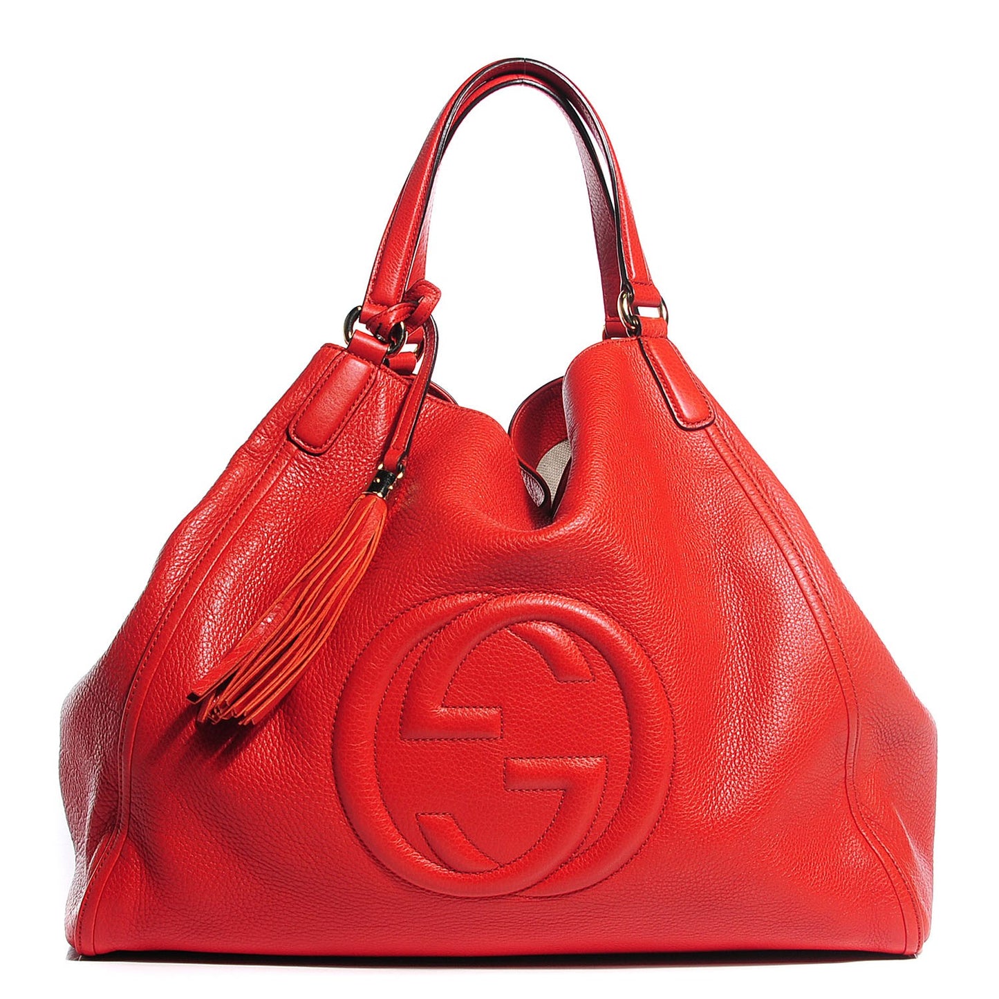 Pebbled Calfskin Large Soho Shoulder Bag Sun Orange