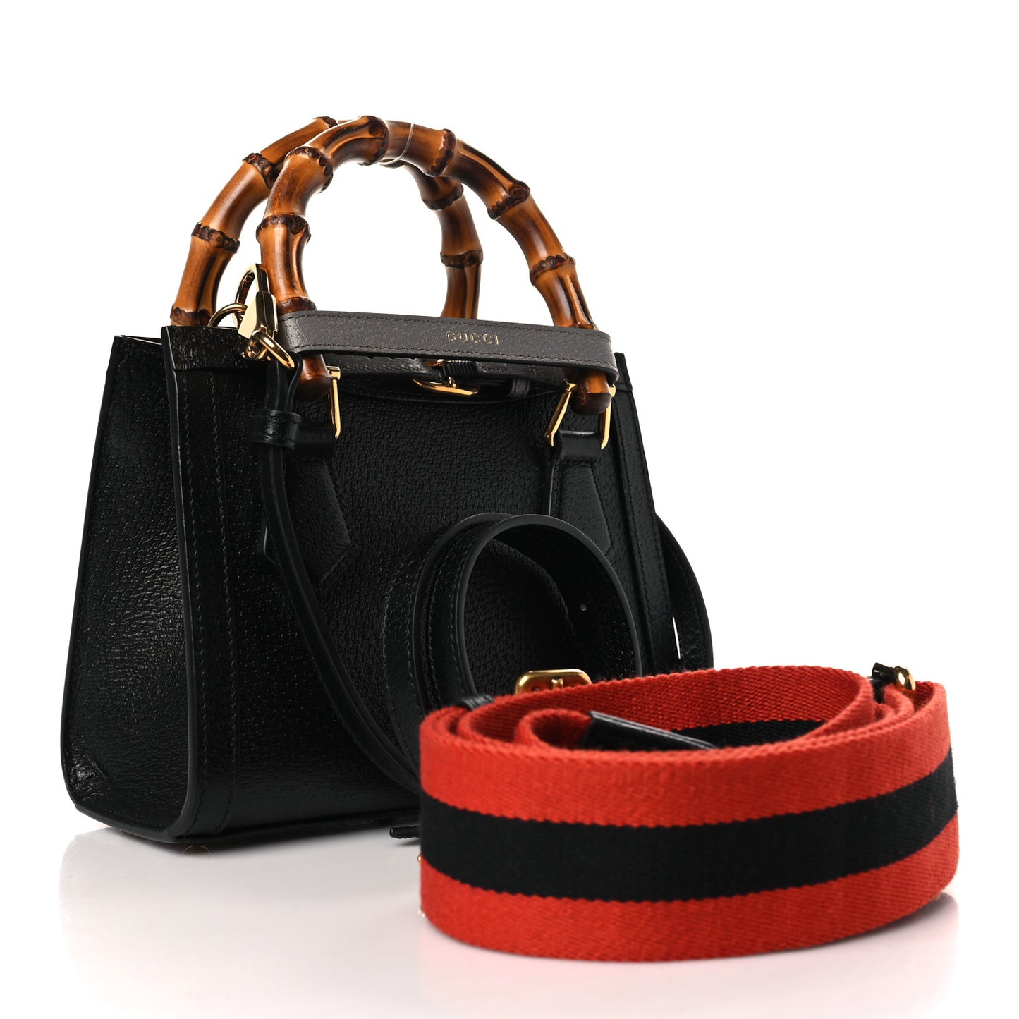 Textured Dollar Calfskin Web Mini Diana Tote Bag Black