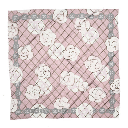 Chanel Silk CC Logo Camellia Scarf White Pink 2 of 6