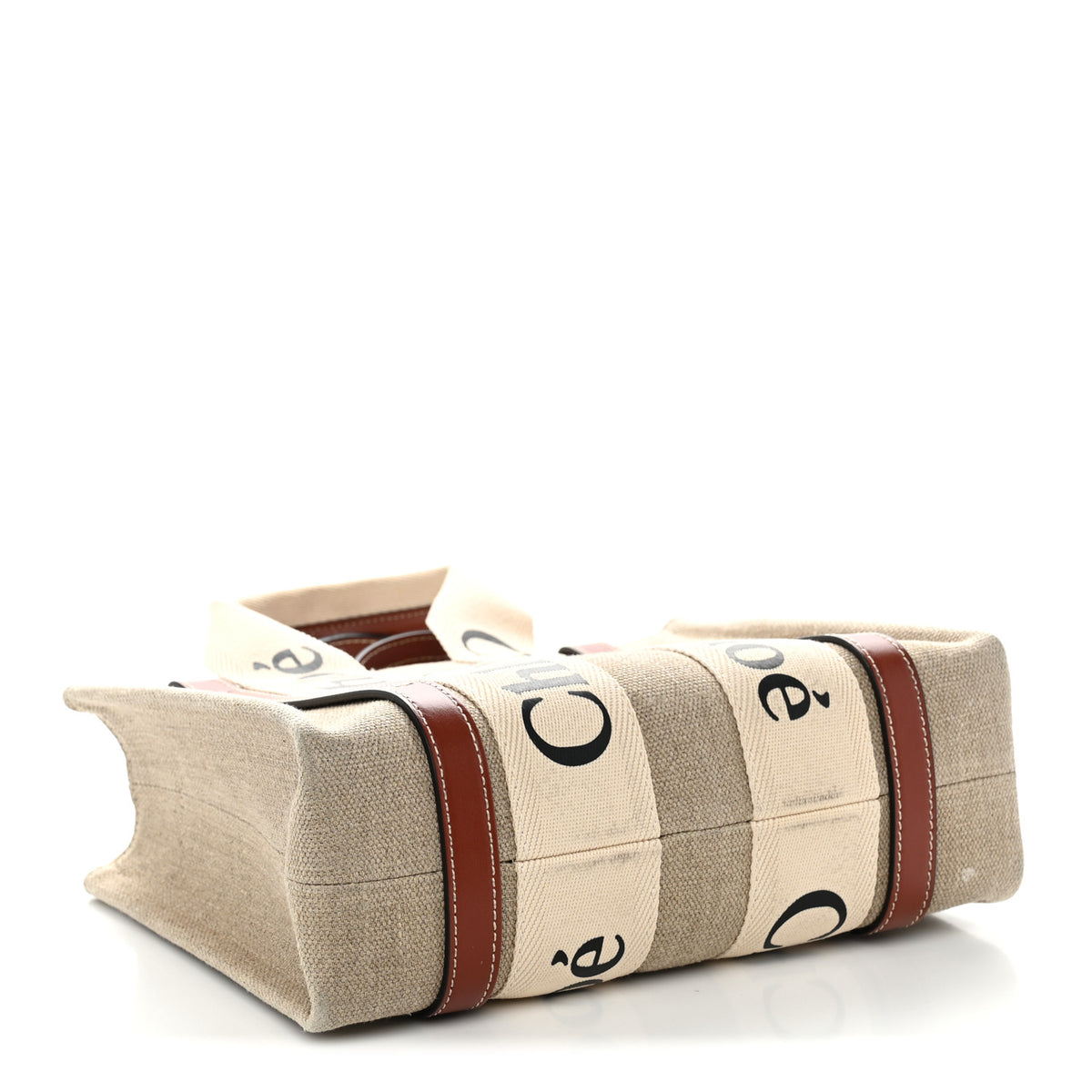 Chloe Cotton Calfskin Small Woody Ribbon Tote With Strap White Brown 4 of 12