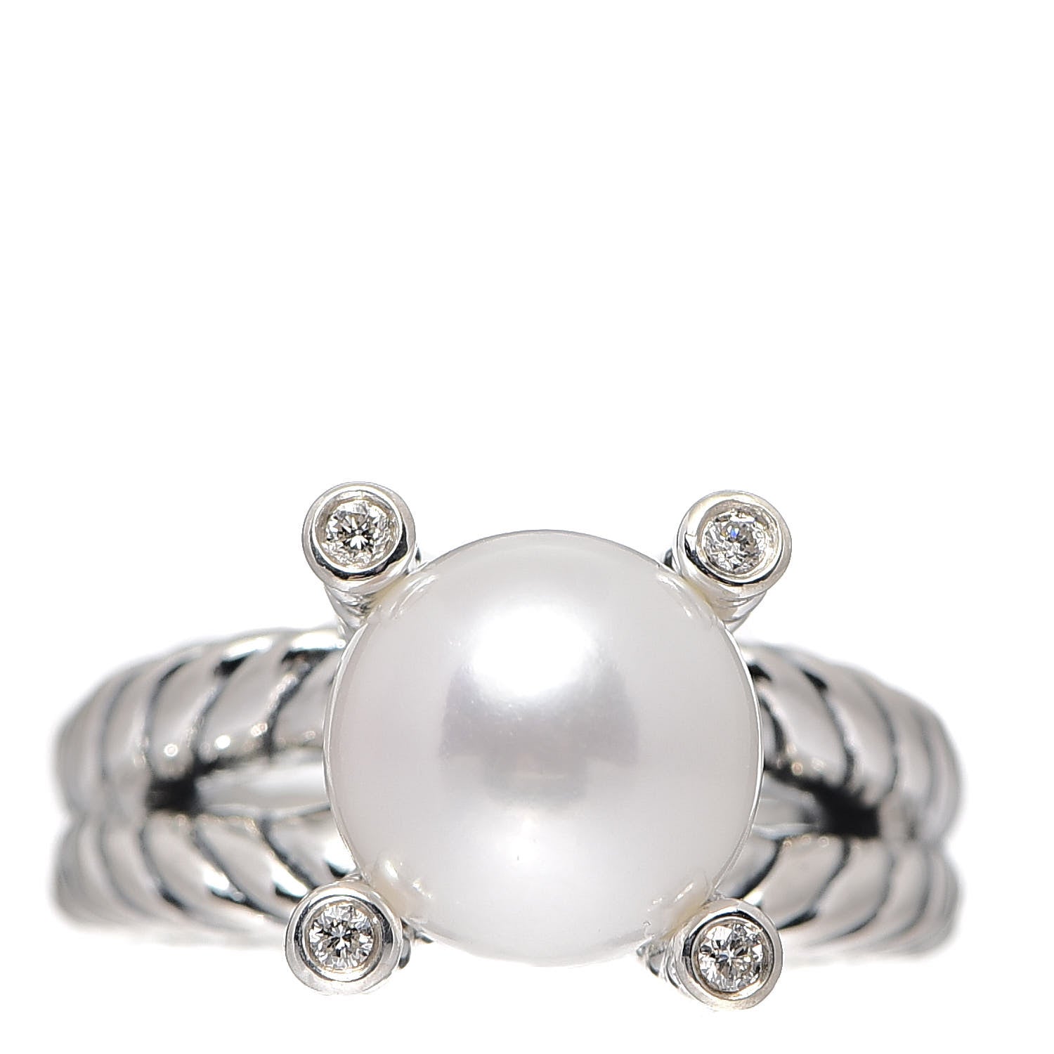 David Yurman Sterling Silver Diamond Pearl 10mm Cable Ring 51 5.75 1 of 5