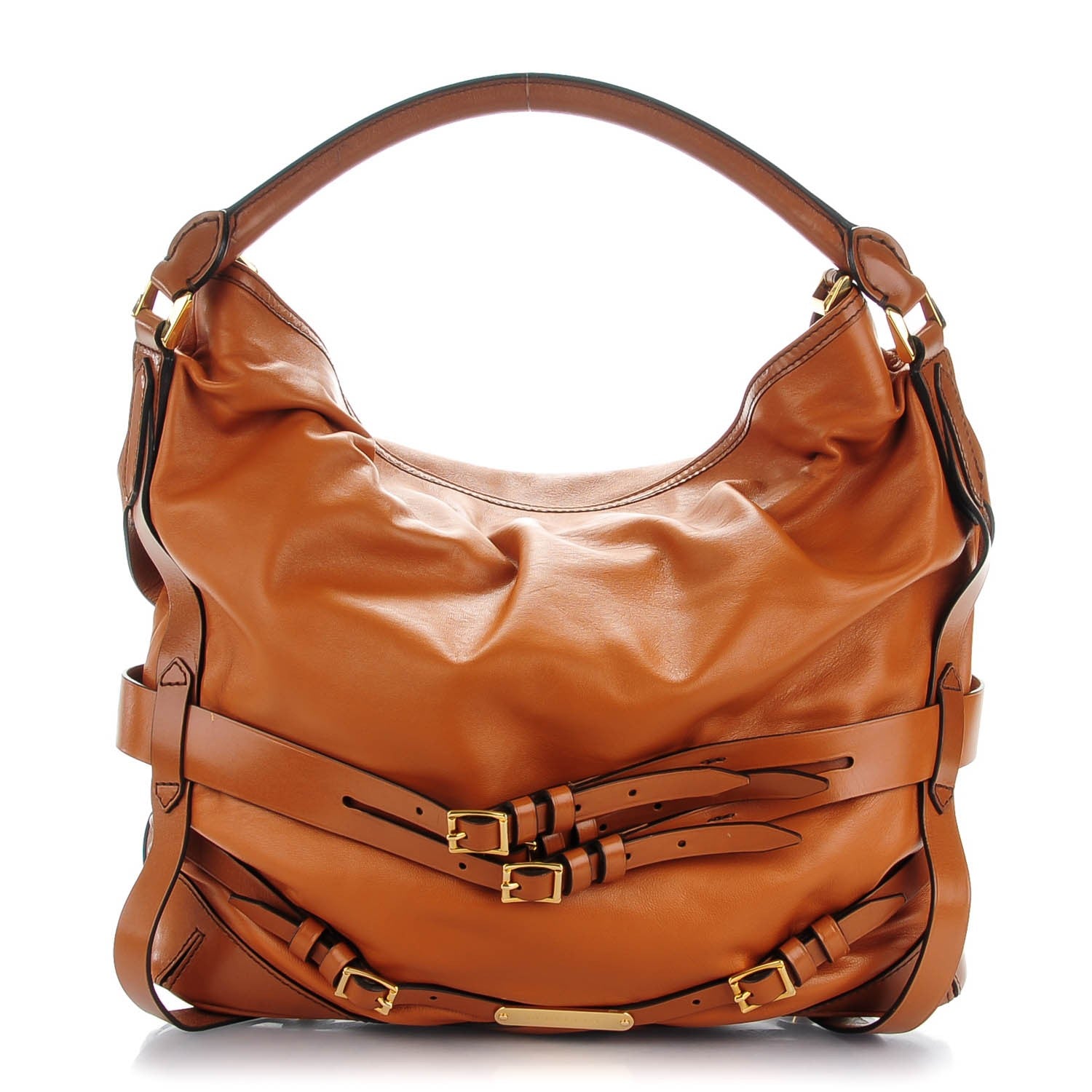 Burberry Soft Lambskin Bridle Calfskin Medium Gosford Hobo Tan 1 of 8