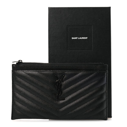 Saint Laurent Grain De Poudre Chevron Monogram Bill Pouch Black 12 of 12