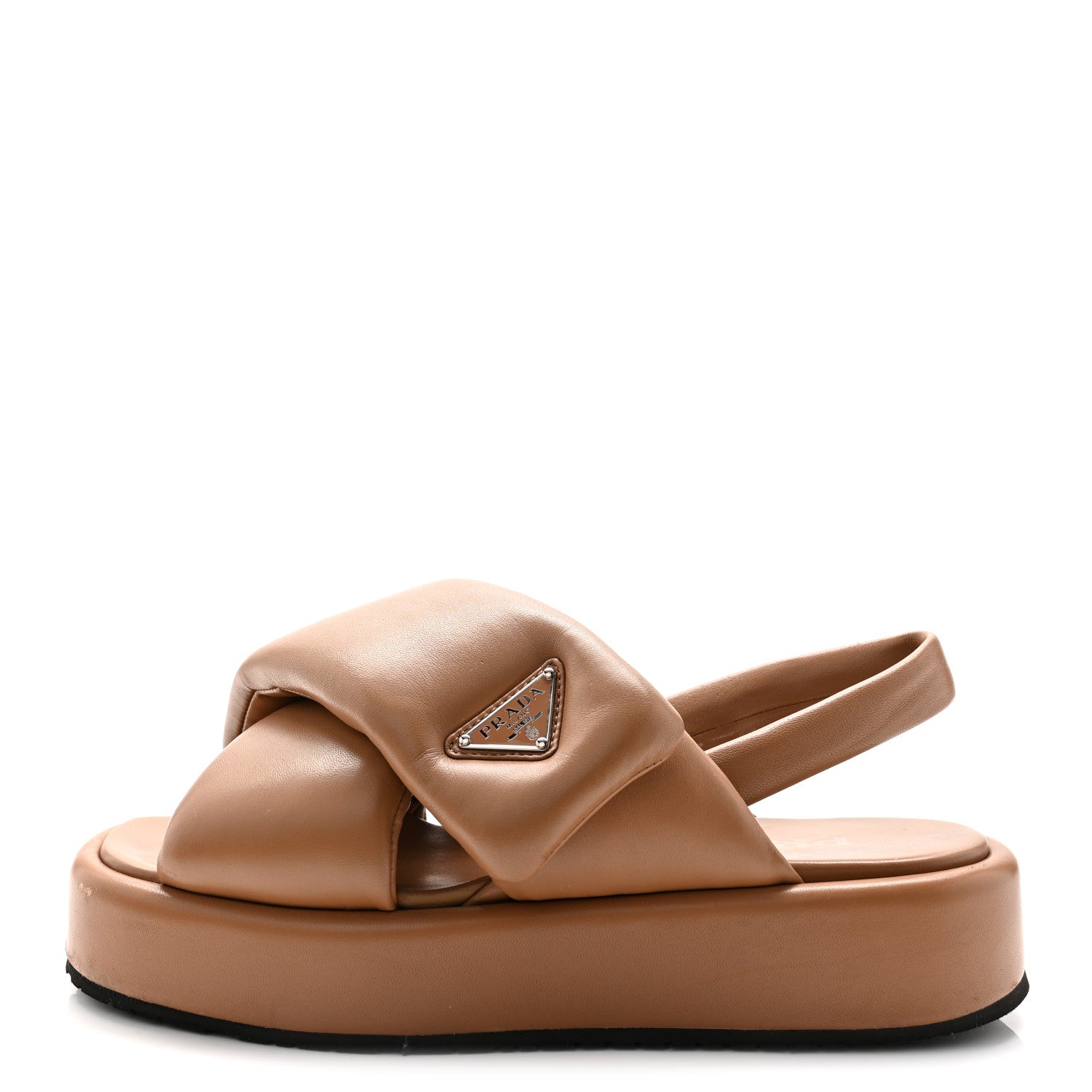 Prada Nappa Padded Platform Slingback Sandals 37.5 Caramel 1 of 9