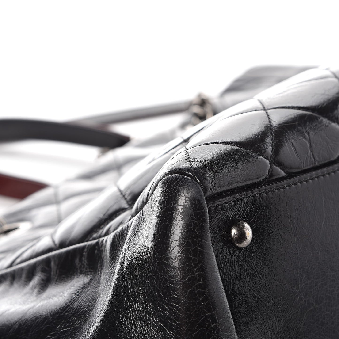 Glazed Calfskin Quilted Small Duo Color Tote Black