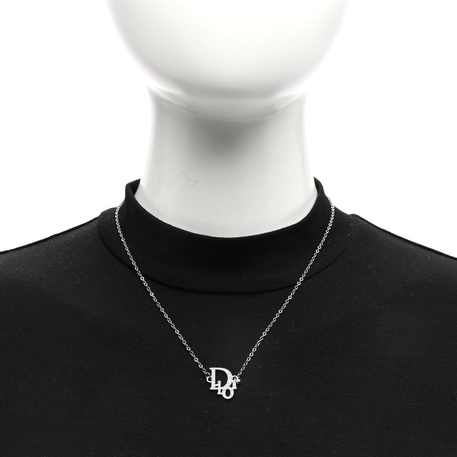 Christian Dior Crystal Logo Necklace Silver 2 of 4