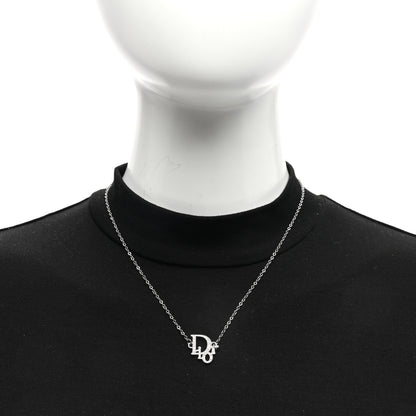 Christian Dior Crystal Logo Necklace Silver 2 of 4