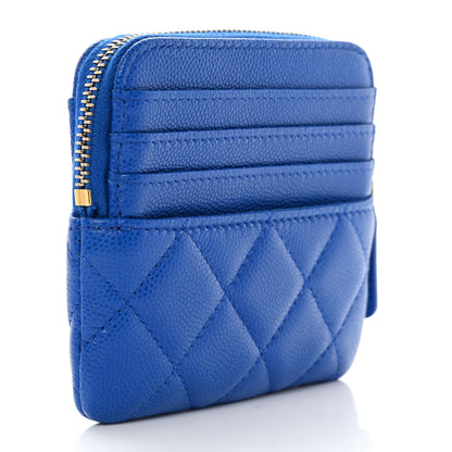 Chanel Caviar Quilted Zip Card Holder Wallet Blue 3 of 9