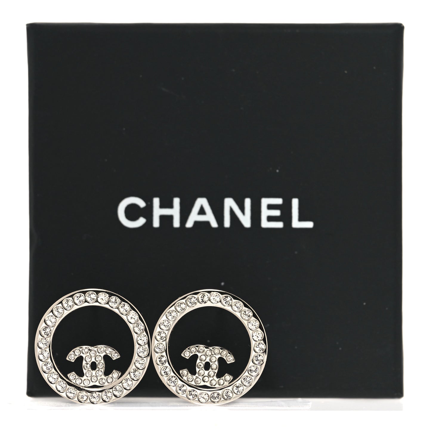 Crystal CC Round Earrings Silver