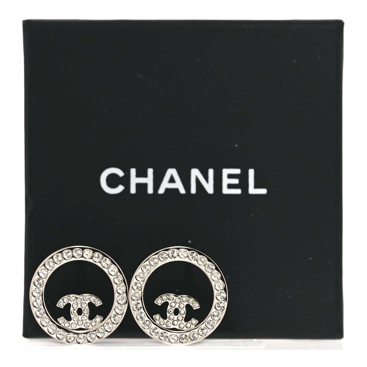 Chanel Crystal CC Round Earrings Silver 5 of 5