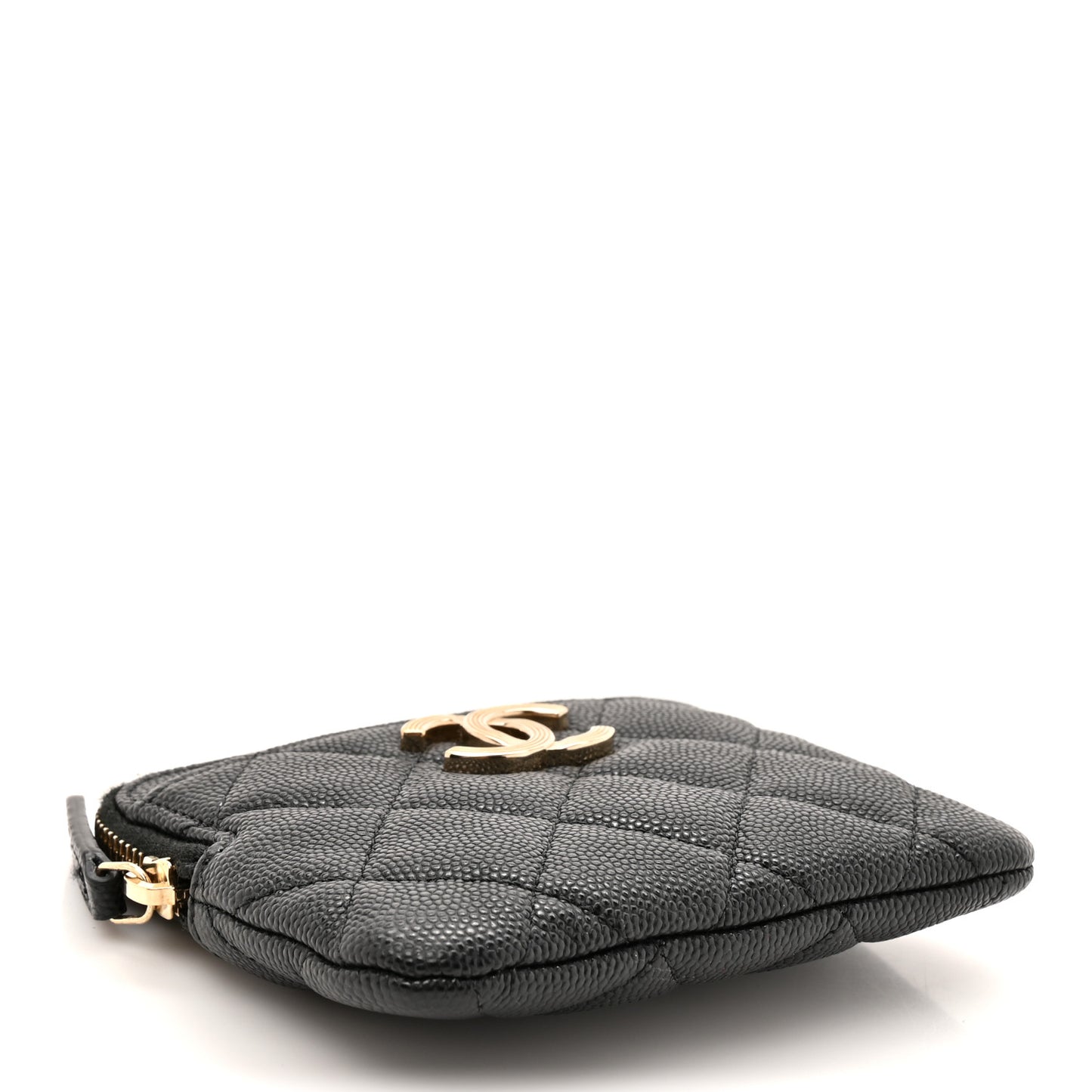 Caviar Quilted Striated Zip Card Holder Wallet Black