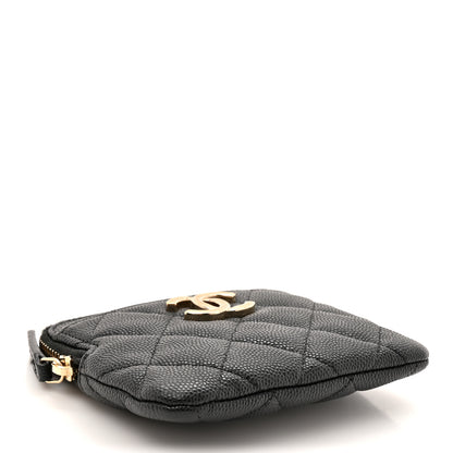 Chanel Caviar Quilted Striated Zip Card Holder Wallet Black 4 of 8