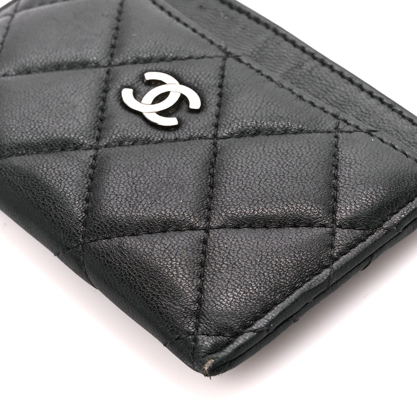 Lambskin Quilted Card Holder Black